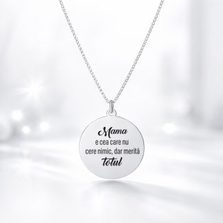 Lănțișor din argint cu pandantiv bănuț gravat Mama e cea care nu cere nimic, dar merita totul Smile, argint rodiat, 40 cm – Silversy