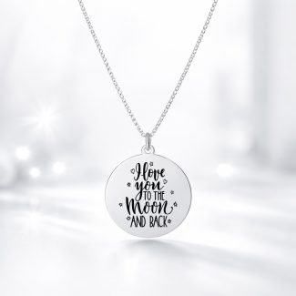 Lănțișor din argint cu pandantiv bănuț gravat I love you to the moon and back, argint rodiat, 40 cm – Silversy
